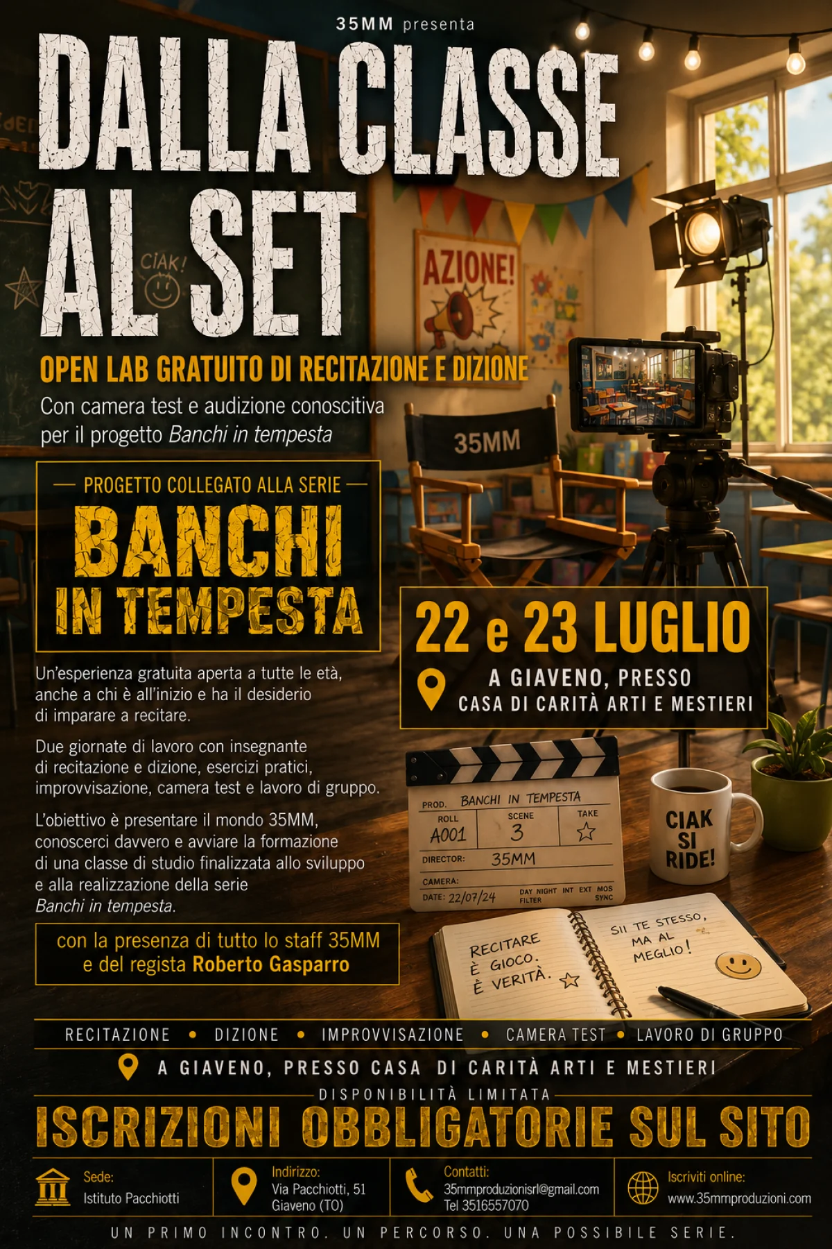 DALLA Locandina Dalla classe al set - Open Lab gratuito di recitazione e dizione a Giaveno AL SET