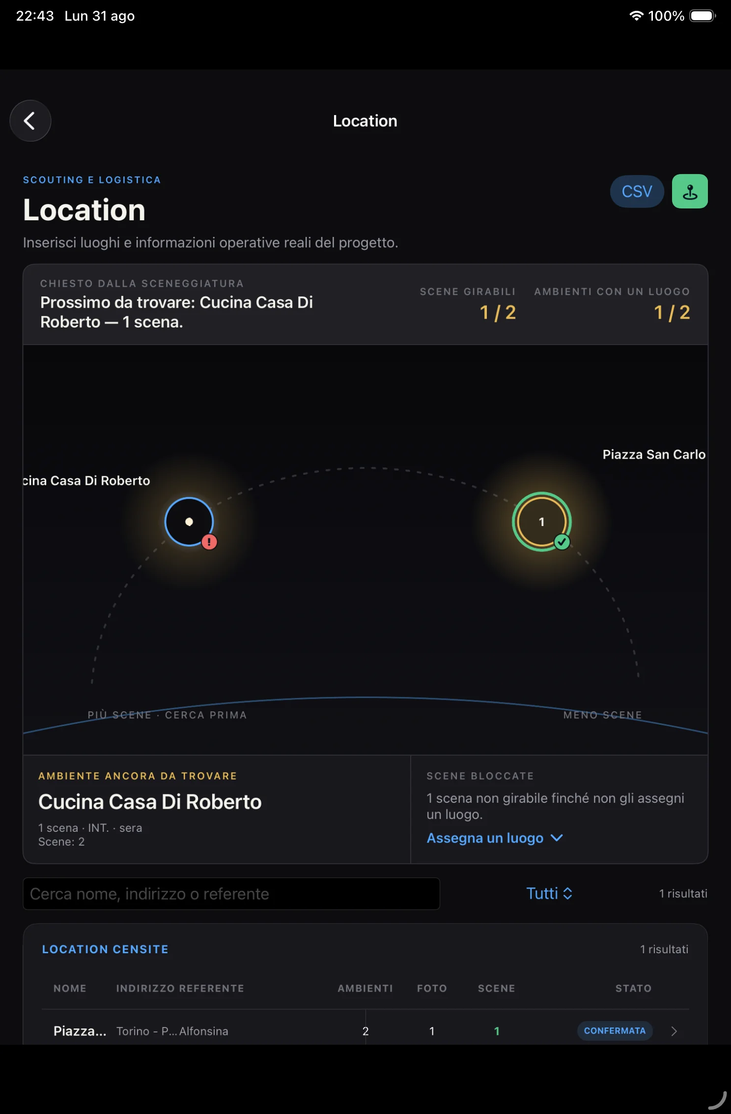 Dettaglio Location di 35SLATE con un ambiente ancora da trovare e una location confermata