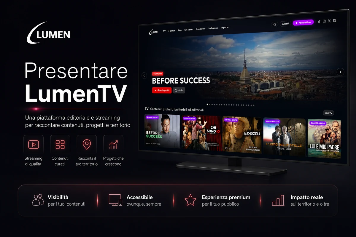 Presentazione LumenTV, piattaforma streaming e canale digitale per film, eventi, contenuti TV e progetti indipendenti